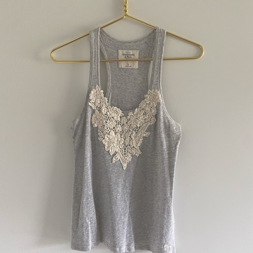 A&F Heathered Ivory Lace Tank